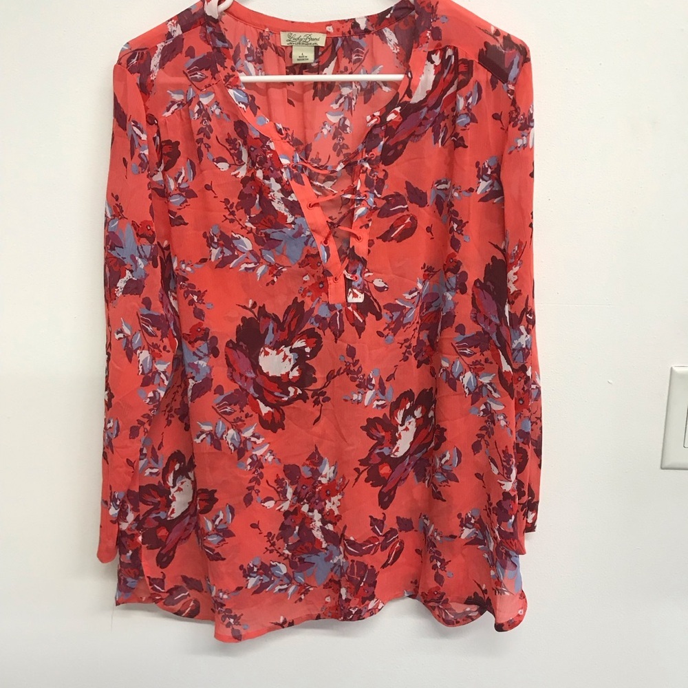 Lucky Brand Floral Sheer Boho Blouse Multi-color.  Size L